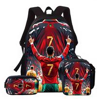 Futbolo žaidėjo marginta kuprinė, trijų dalių maisto krepšys, pieštukinė, didelės talpos mokyklinė kuprinė studentui Three piece set black