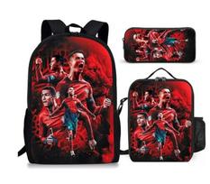 Futbolo žaidėjo marginta kuprinė, trijų dalių maisto krepšys, pieštukinė, didelės talpos mokyklinė kuprinė studentui Three piece set