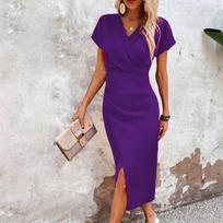 Moteriška oficiali vakarinė sujuopiama suknelė Slim Fit V formos iškirpte Elegantiška Atsitiktinė Kokteilinė Vasarinė M violetinė