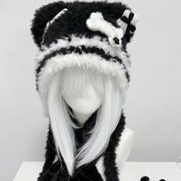 Spicy Girls Fluffy Gothic Harajuku Hat Knitted Punk Lolita Hat Little Bone Cross Star Y2K Style Beanie Hat gray
