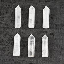 6pc Single Point Hexagonal Crystal Wand Natural Quartz Crystal Healing Wand 32mm x 8mm Crystal Point Set for Collection or Display One Size black