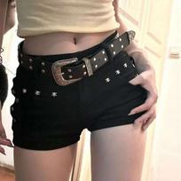 Summer Y2k Sexy Low Waist Mini Denim Shorts Women Vintage Korean Popular Girls Slight Strech Streetwear Gothic Rivet Black Jeans 2XL gray
