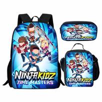 Spausdintas Ninja Kidz pradinės mokyklos krepšys, trijų dalių rinkinys: kuprinė, pietų krepšys, pieštukinė blue