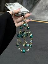 Colorful Crystal Beads Phone Chain Keychain Wrist Strap Lanyard Pendant Double Chain Mobile Phone Hanging Rope Alloy tamsiai mėlyna