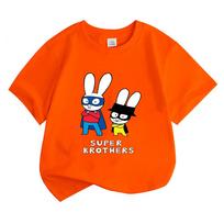 Vaikų medvilniniai marškinėliai Simon Super Rabbit Juokingas animacinis spaudinys Vaikams T-shirt Mielas Berniukams Mergaitėms Viršus Apvalia Kaklo trumpomis Rankovėmis Vasarinis Mažyliui 130 oranžinė