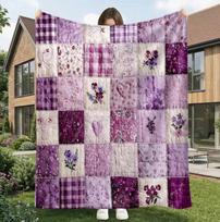 All-Season Flannel Throw Blanket] Cozy Denim-Inspired Flannel Throw Blanket All-Season Living Room & Bedroom, Splicing, Fleece Size: 100*150cm, Weight: 320 GSM