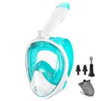 Full Face Snorkel Mask Silicone Diving Mask Full Dry Panoramic With Camera Holder Large Frame Swimming Goggles Set For Adults S/M blue