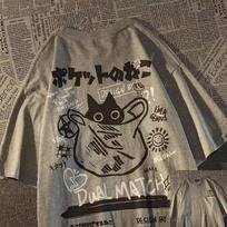 Unisex Unisex Cartoon Tshirts Harajuku Kawaii Cat Printed Short Sleeve Tees Couple Streetwear Clothes Y2k Tops Graphic T Shirts L gray
