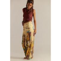 Women's Mid Waist Loose Fit Straight Leg Denim Jeans Casual Printed Long Pants L beige