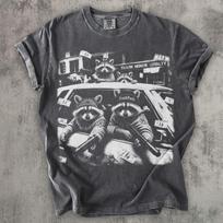 Trash Pandas Raccoon Shirt Funny Gangster Raccoon Tee, Vintage Washed Graphic Shirt, Funny Animal Streetwear Tee, Edgy Raccoon Shirt Gift 3XL gray