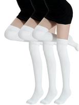 1/3/5 Pairs Women White Thigh High Socks Non-Slip Stretchy Knit Over The Knee Socks 35-39 white