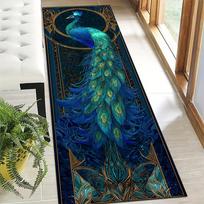 1Pcs Vibrant Peacock Ornate Patterns Non-Slip Washable Area Rug Runner for Entryway, Living Room, Bedroom & Patio 60X300cm