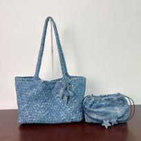 Hand-Woven Denim Tote: Star Pattern, Large Capacity Commuter Shoulder Bag for Women (2026) 36*13*49 cm (including handle) džinsinio mėlyna spalva