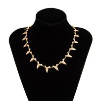 Metal Rivet Spike Necklace Irregular Shark Teeth Pendant Bracelet Men Clavicle Chain  Party Necklace-Gold beige