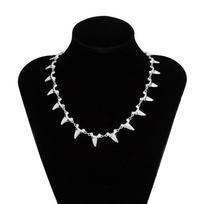 Metal Rivet Spike Necklace Irregular Shark Teeth Pendant Bracelet Men Clavicle Chain  Party Necklace-Silver white