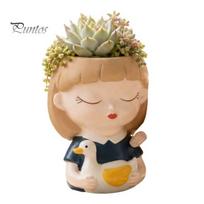 Decorative Resin Desktop Accessory Cute Head Planter, Succulent Little Girl Flower Pot, Human Plant Pot for Office Face Cactus Plants Container, Swan