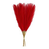 20Pcs 50cm/22in Tall Artificial Pampas Grass Fluffy Texture Pampas Grass Bouquet  Vase Filler raudona