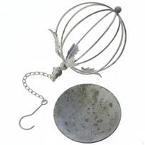 Bird Top Planter Wrought Iron Cage Style Distressed Finish for Garden Antique White Antique White