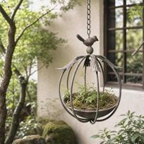 Bird Top Planter Wrought Iron Cage Style Distressed Finish for Garden Antique White Antique Rust gray