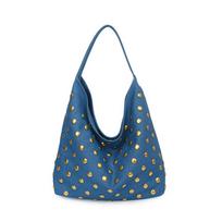 Casual Denim Bag, Commuting Shoulder Bag, Riveted Tote Bag šviesiai mėlyna spalva