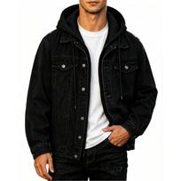 Men's Color Denim Hooded Jacket for Winter Casual Wear L juoda