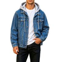 Men's Color Denim Hooded Jacket for Winter Casual Wear XXL tamsiai mėlyna spalva