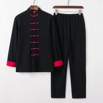 Kung Fu Tai Chi Vienodas Rytietiško Stiliaus Drabužių Rinkinys Tradicinis Kinų Stilius Vyriški Medvilnės Lino Viršutiniai Drabužiai Kelnės Hanfu Tang Kostiumas XXL raudona juoda spalva