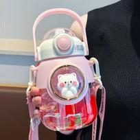 Mielos vaikiškos vandens gertuvės su šiaudeliu mergaitėms, vaikams, 820 ml didelės talpos, Kawaii animacinių filmukų, studentams, mokyklai, kelionėms, vandens puodelis 820ml rožinė