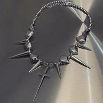 Retro Y2K Long Spike Rivet Necklace Stainless Steel Cross Hip Hop Necklace for Women Vintage Grunge Style Party Jewelry sidabras