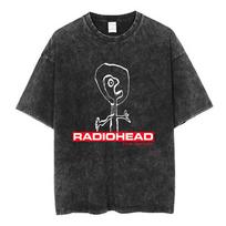 „Radiohead“ roko grupės skalbti medvilniniai marškinėliai vyrams ir moterims hiphopo muzikos marškinėliai madingi trumpomis rankovėmis marškinėliai vasariniai negabaritiniai marškinėliai viršūnės S black