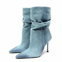 Madingi Moteriški 2024 Nauji Rudens Žiemos Smailianosiai Kaubojaus Stiliaus Ilgi Virš Kelių Chelsea Batai Gladiatoriaus Motociklo Stiletai Batai Mujer Zapatillas 38 gray