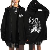 Korn Roko Grupės Raidinis Logotipas Užtraukiamas Gobtuvukas Vyriškas Metalinis Gotikinis Derliaus Stiliaus Per dydį Užtraukiamas Gobtuvukas Gatvės Stiliaus Punk Palaidinės Striukė S gray