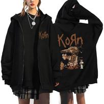 Korn Roko Grupės Raidinis Logotipas Užtraukiamas Gobtuvukas Vyriškas Metalinis Gotikinis Derliaus Stiliaus Per dydį Užtraukiamas Gobtuvukas Gatvės Stiliaus Punk Palaidinės Striukė L brown