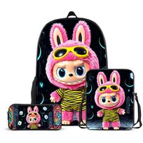 Mokyklinė kuprinė Labubu Trys dalys Didelės talpos Pradinių ir vidurinių mokyklų moksleivių mokyklinė kuprinė Vyriška ir moteriška animacinė kuprinė CLE schoolbag + pencil bag + satchel bag