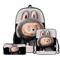 Mokyklinė kuprinė Labubu Trys dalys Didelės talpos Pradinių ir vidurinių mokyklų moksleivių mokyklinė kuprinė Vyriška ir moteriška animacinė kuprinė CLE schoolbag + pencil bag + satchel bag gray
