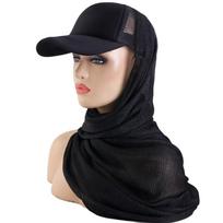 Musulmonių moterims šifono hidžabas su beisbolo kepure, vasarinis moteriškas turbanas su šifono skara, paruoštas dėvėti turbanas, momentiniai hidžabai, Ramadanui One Size black