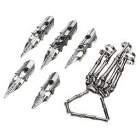 Gotikinė Punk skeletinė pirštinė Reguliuojamas metalinis piršto nagas Skeletiniai pilnų pirštų žiedai Helovino Cosplay ir vakarėliui gray