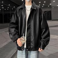 Men's Retro Hong Kong Style Leather Jacket - Autumn/Winter Casual Lapel Design. 3XL juoda