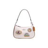 Coach Teri 24 Silver Letter Logo Cute Pattern Patch Leather Half Moon Saddle Handbag Shoulder Bag Women handbag White CJ604-SVCAH Basic Set (Bag+Dust Bag) white