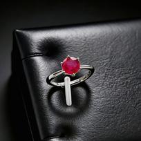 Jewelry Simulation One Carat Ruby Emerald Ring Light Luxury Classic Six-Claw Red Corundum Ring Adjustable opening gray