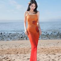 Women's Thai Spicy Bikini Set: Strappy, Waist-Cinching Swimsuit with Long Resort Skirt L (for 100-110 lbs) brown