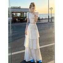 Women's Spring 2026 Sweet & Spicy Cropped Top with High-Waisted Slim Patchwork Skirt Set M gray