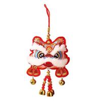 Kinų liūto šokio ornamentas Tradicinė palaima Suvenyras Pakabinamas pakabukas su varpeliais Sėkmės talismanas pavasario šventei Naujiesiems metams red