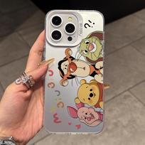Tigro Pūkučio Meškiuko Vini telefono dėklas, skirtas iPhone 17 Air 16 16e 15 14 Plus 13 12 11 Pro Max X Xs XR 8, spalvotas sidabrinis kietas dėklas iPhone17 Pro white