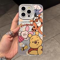 Tigro Pūkučio Meškiuko Vini telefono dėklas, skirtas iPhone 17 Air 16 16e 15 14 Plus 13 12 11 Pro Max X Xs XR 8, spalvotas sidabrinis kietas dėklas iPhone 16e