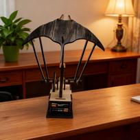 Artisan Wooden Manta Ray Automaton – Handcrafted Mechanical Fish Model. brown