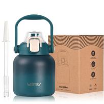 WATERSY Insulated Stainless Steel Water Bottle with Handle and Straw Double Wall Vacuum Thermal Tumbler for Travel Sports Hiking 0.8L black