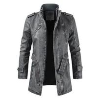 Vyriškas storas vilnos žieminis odinis striukės paltas ilgas viršutinis drabužis madingas šiltas laisvalaikio vintažinis drabužis vyrams Steampunk Biker XXXL juoda