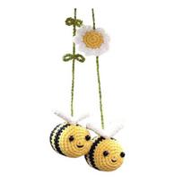 Yousheng Crochet Bee Car Hanging Decoration Auto Rearview Mirror Handmade Knitting Yarn Flower Honeybee Animal Hanging Ornament Pendant Honeybee white