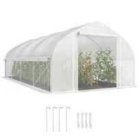 Tunnel Greenhouse 6x3x2 m with Anti-UV and Roll-up Zipper Door Side Walls with Mesh White 595 x 300 x 200 cm